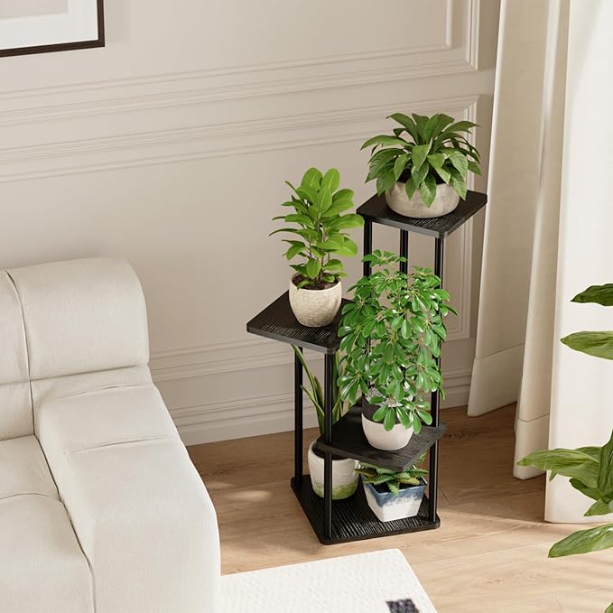 Bamworld Small Plant Stand Indoor 4 Tier Metal Plant Shelf for Multiple Plants Corner Flower Stand for Patio Garden Balcony Living Room Bedroom Dark brown Bamworld
