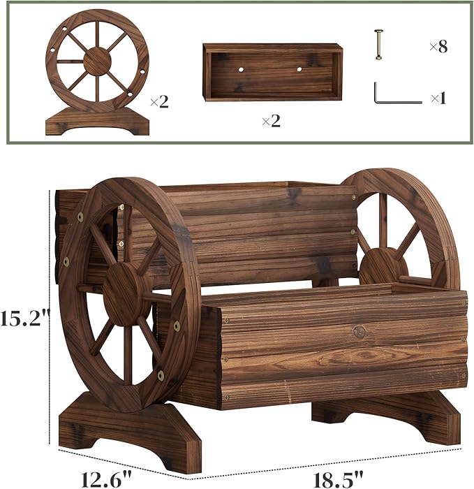 Wooden Wagon Planter Flower Cart with Wheels Garden Box Garden Planter, Decorative Planter for Flowers Herbs Vegetables for Indoor & Outdoor Décor Flower Cart for Patio Garden Balcony (Carbonized) PULIJIAJU