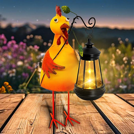 Garden Decor Chicken Solar Statues,Unique Garden Statues Chicken with Solar Lantern Waterproof,Birthday Gifts for Women Mom Grandma,Front Patio Balcony Yard Art Lawn Ornaments Porch Outdoor Decoration yulloyello