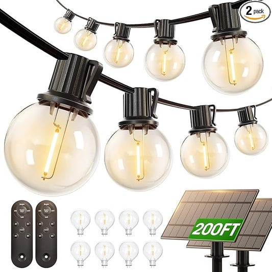addlon 200FT(2 Pack*100FT) Solar String Lights Outdoor Waterproof with Remote, Dimmable Commercial Grade Solar Powered String Lights with 108 LED Bulbs, Hanging Light for Backyard Party Decor addlon