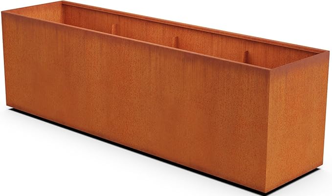 Plantercraft Large Rectangular Planters for Outdoor Plants | 96x24x30 Inch Extra Large Corten Steel Planter Box for Patios and Privacy Screens | Heavy Duty Metal Planter Plantercraft