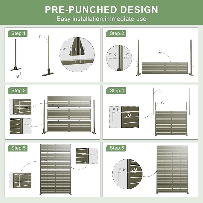 Casaphoria Metal Privacy Screen Outdoor, 72" H x 47" W Freestanding Decorative Privacy Screen for Patio Deck Balcony Garden with Stable Base, Green-Helen Casaphoria