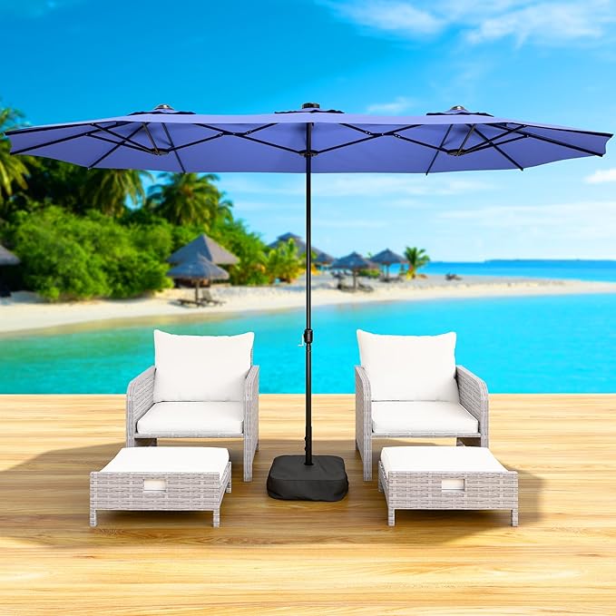 LEVELEVE 14FT Double-Sided Patio Umbrella with Base Included, Large Outdoor Rectangular Market Umbrella for Backyard, Poolside, Lawn & Garden,Blue Enjoyyourlife