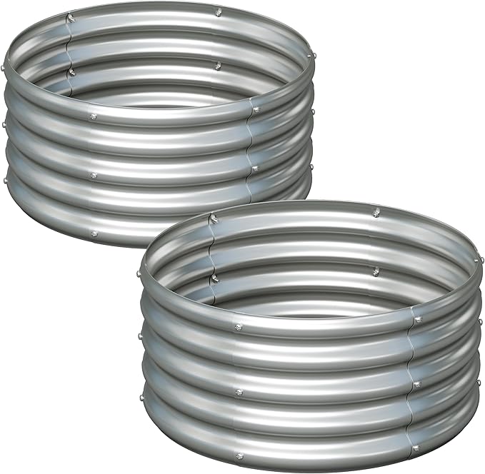 2PCS 2x2x1FT Galvanized Raised Garden Bed Kit,Vegetable Boxes-Round Metal Flower Box,Large Planter Raised Beds Outdoor Garden for Planting,Fruit,Herb-Silver Yortrek