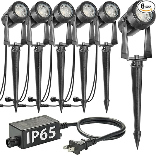 SUNTHIN Outdoor Landscape Lighting, 6 Pack Outdoor Spot Lights with Transformer for Yard, Plant, Lawn, Tree, Flags, House, Garden, Fence Use, IP65 Waterproof & Connectable SUNTHIN