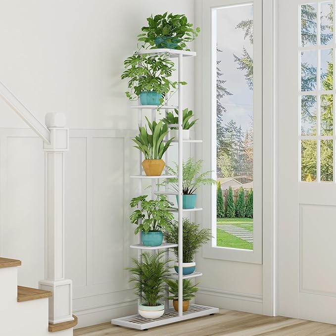 LINZINAR Plant Stand Metal Indoor Outdoor 8 Tier 9 Potted Multiple Flower Pot Holder Shelf Indoor Outdoor Planter Display Shelving Unit for Patio Garden Corner Balcony Living Room LINZINAR