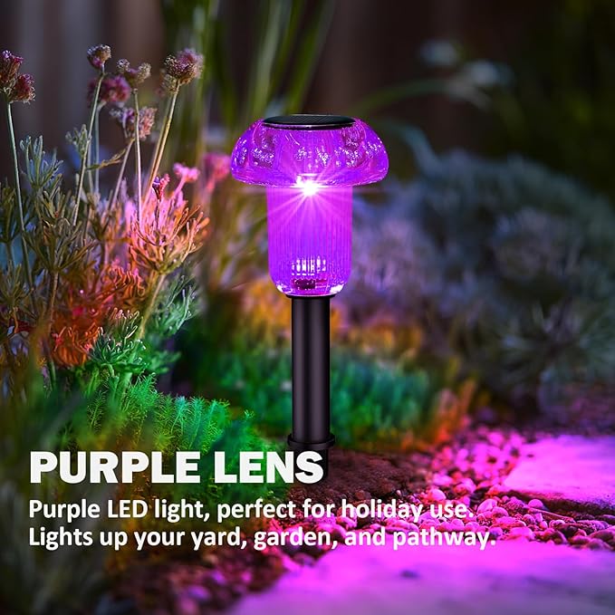 Easter Solar Pathway Lights Outdoor Decorative 4 Pack, Purple LED Mushroom Solar Lights Outdoor Waterproof Solar Powered Decor for Yard Driveway Patio, Valentines Day Halloween Christmas Garden Decor COZYPAVILION