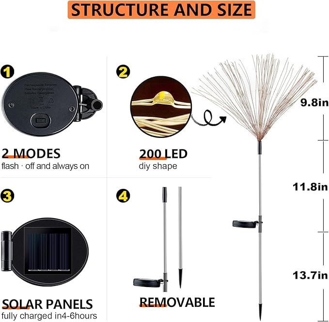 4 Pack Solar Firework Lights 200 LED Create Magical Nights, Waterproof Starburst Fairy Lights for Garden Yard Patio Christmas Romantic Wedding Party Decor(Color) colcutee