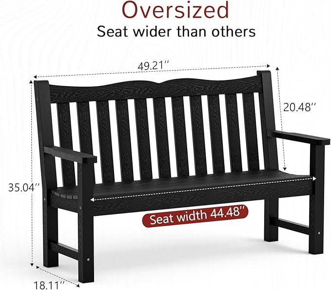 Stoog All-Weather Outdoor Benches Set of 2, Never Fade & Rust-Proof HIPS Plastic Garden Bench, 800lb Capacity, Used for Patio, Backyard, Porch, Black Stoog