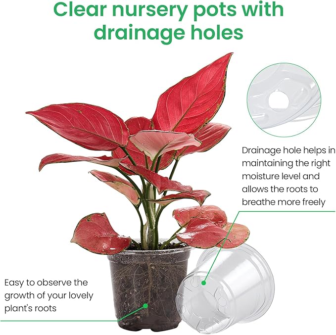 30 Packs 7/5/4 Inch Reinforced Clear Nursery Pots with Drainage Hole, Transparent Variety Pack Plastic Plant Pot Seedling Planter for Vegetable Propagation, Root Cutting, Seed Starting Bluepro
