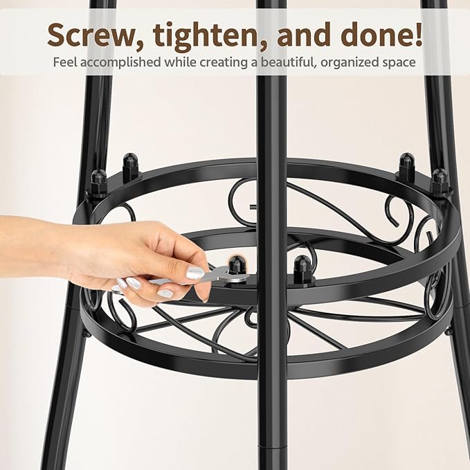 LASZOLA 3 Tier Black Metal Plant Stand for Multiple Large Planters Indoor Outdoor Organizer, Heavy Duty Tall Flower Stand for Corner Patio Bathroom Office, Modern Sturdy Vertical Iron Rack, Cat Proof LASZOLA
