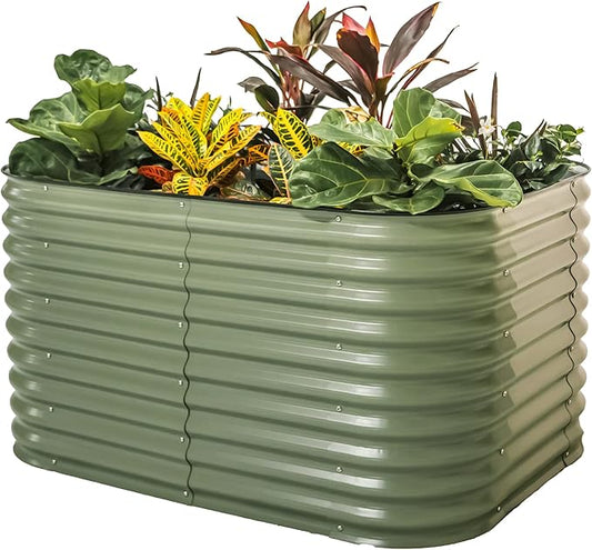 32" Extra Tall Raised Garden Bed Kits, 3.5 x 5 x 2.7ft Raised Planter Box Outdoor, 2 x 6.5 x 2.7ft Deep Root 6 in 1 Modular Metal Raised Beds for Gardening Vegetables Flowers Fruits - Olive Green VegoGarden