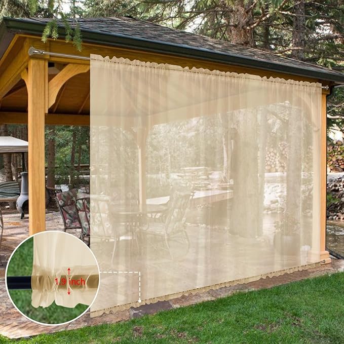 SpaceDresser Waterproof Outdoor Sheer Curtains for Patio - 2 Panels Rod Pocket Indoor Voile Sheer Curtain for Living Room,100W x 108L inch, Beige SpaceDresser