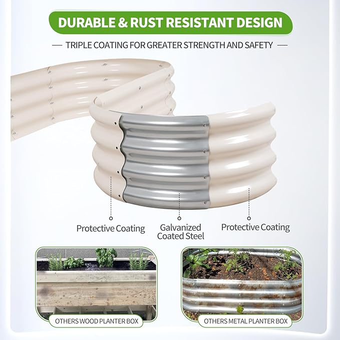 Galvanized Raised Garden Bed - 8x2x1FT Metal Planter Boxes Outdoor | Oval Steel Raised Bed Kit for Gardening with Protective Tape, Bracing Rods, Gloves for Vegetables, Flower, Herb (White) Permade