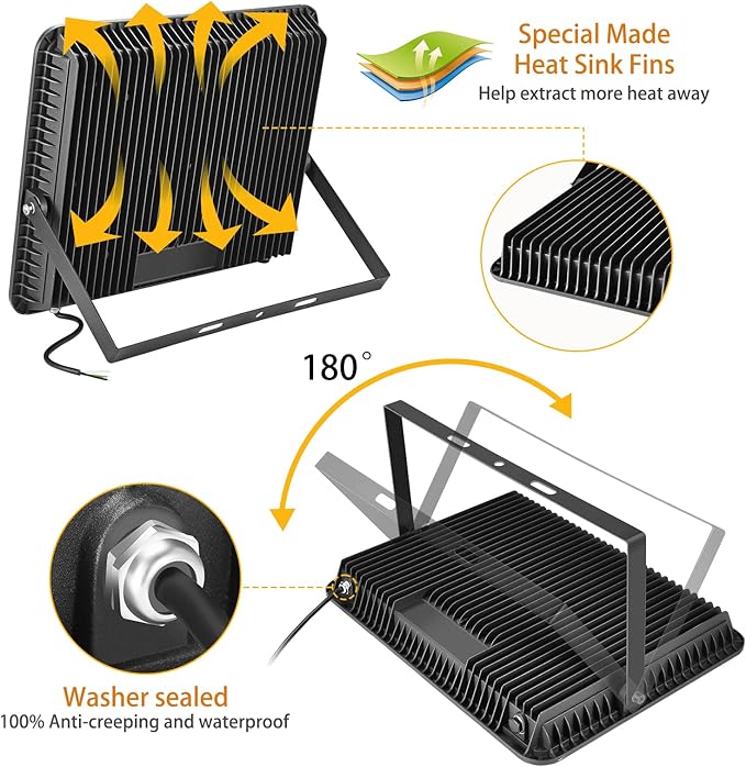 2 pack 300W LED Flood Light(2000W Equivalent),Super Bright 42,500LM 5000K Daylight IP66 Waterproof Security Outdoor LED Arena Lights Commercial Lighting Floodlight for Backyard|Court|Stadium|Yard XYCN
