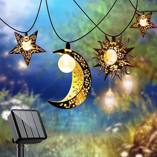 Beautyard Solar String Lights Outdoor Star Moon Sun 13Ft 153In Led Solar Powered Decorative Lights for Garden Patio Yard Trees Mothers Birthday Gifts Party (Warm White) (Star Moon Sun String Lights) Beautyard
