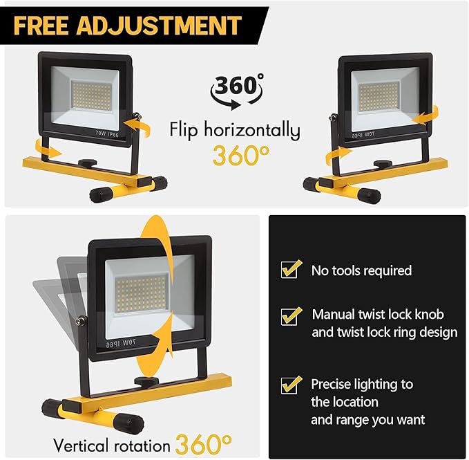 22000 Lumen Work Lights with Stand, 3 Head Portable LED Work Light, with Adjustable&Foldable Tripod Stand, IP66 Waterproof Lamp for Outdoor Indoor Job Site Workshop Garage Construction Site Lighting GUWELL