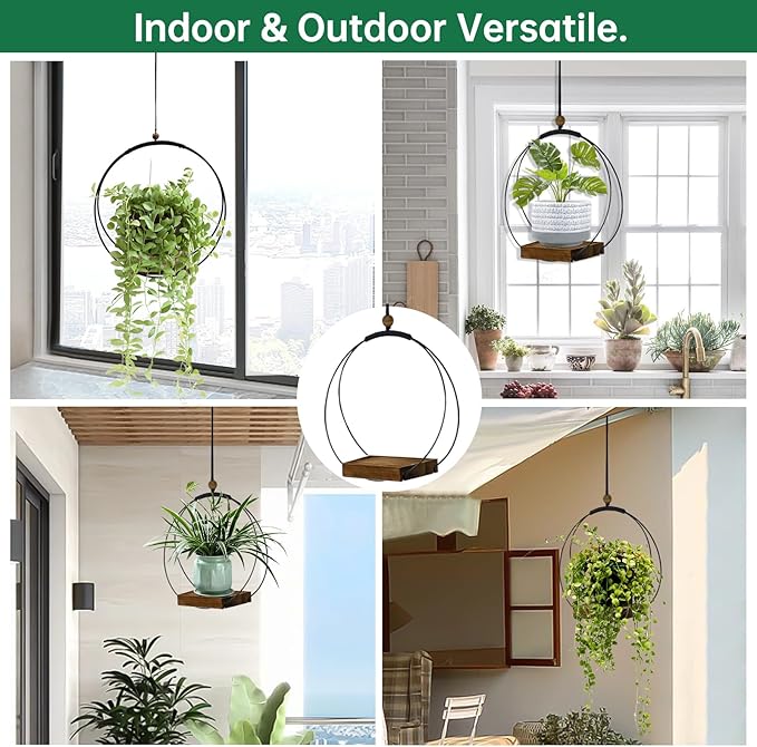 4 Pack Hanging Planters for Indoor Plants,Plant Hanger with Sturdy Wood Base,Modern Boho Macrame Plant Hanger,Wall Ceiling Window Stands(Plants/Pots Not Included) hismocal