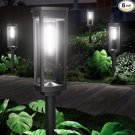 6 Pack Solar Pathway Lights Outdoor,Super Brightness IP65 Waterproof Auto On/Off Solar Path Lights, Garden Solar Powered Landscape Lighting for Outside Yard Garden Driveway Walkway Décor NEWMESSI