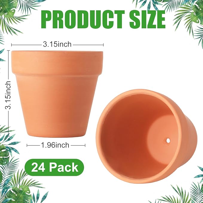 Terra Cotta Pots, 24 Pack 3.15 Inch Mini Clay Pot with Drainage Holes,Cactus Flower Nursery Terracotta Pots for Indoor/Outdoor Succulent Plants, Crafts, Wedding Favor Baxrou