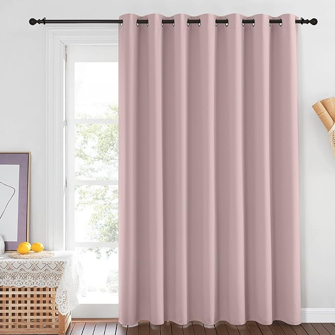 NICETOWN Baby Pink Curtains for Nursery, Sliding Glass Door Grommet Thermal Insulated Blackout Curtain Room Divider Sound Reducing Window Treatment for Kids Room/Bedroom, 1 Panel, W100 x L84 NICETOWN