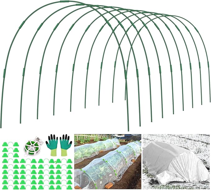 9 Sets Greenhouse Hoops for Raised Beds,45 Pcs Garden Hoops Grow Tunnel Rust-Free Fiberglass Garden Stakes Hoops, Plant Support Hoop House Kit Frame for Shade Cloth Netting Row Cover Garden Supplies LifeisLuck