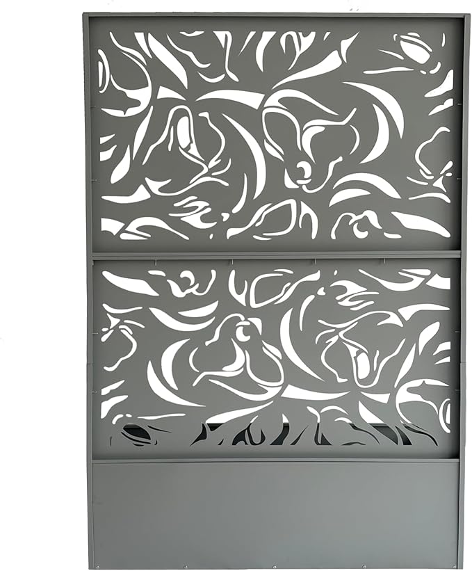Oakland Living 6 ft. X 4 ft. Grey Freestanding Metal Privacy Screen Room Divider with Flower Box Oakland+Living