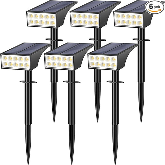 Solar Spot Lights Outdoor, Solar Lights Outdoor Waterproof IP65, 4 Lighting Modes Solar Powered Spotlights Yard Garden Landscape Pathway Solar Security Lights for Outside (Warm White, 6 Pack) WENATY