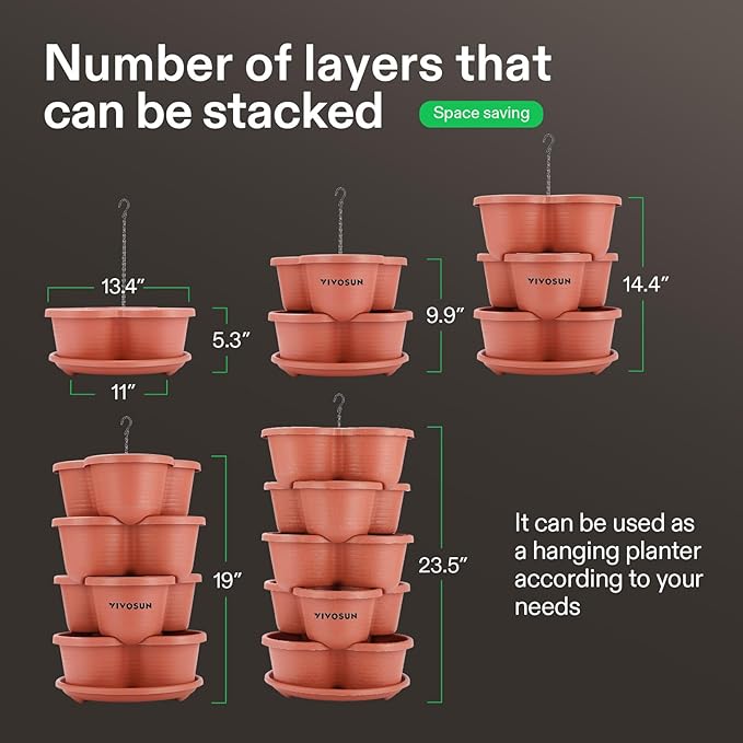 VIVOSUN 5 Tier Vertical Gardening Stackable Planter for Strawberries, Flowers, Herbs, Vegetables, Brown VIVOSUN