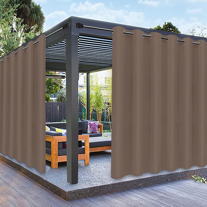 PureFit Outdoor Curtains for Patio Waterproof Weatherproof, UV Resistant Outside Curtains for Gazebo, Front Porch, Pergola, Sun Blocking Privacy Curtain, 100W x 120L inch, 1 Panel, Camel PureFit