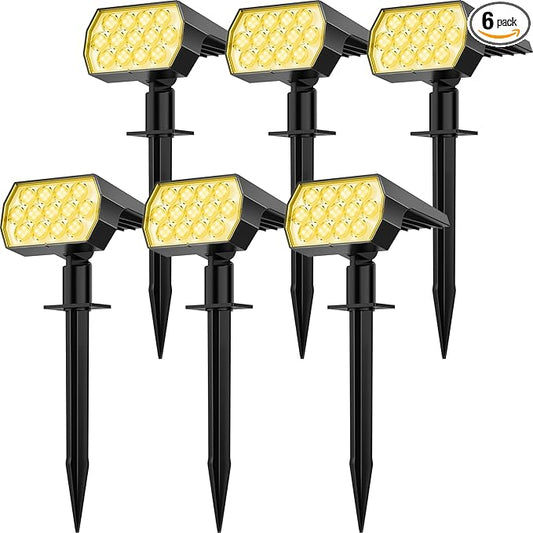 Solar Spot Lights Outdoor Waterproof IP65, [6 Pack/65 LED] 2-in-1 Solar Landscaping Spotlights, 3 Lighting Modes Solar Powered Garden Flood Light for Patio Pathway Driveway Yard Pool (Warm White) FratinkSolarLights