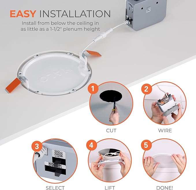 HALO HLB 6 inch LED Recessed Lighting Canless Dimmable Wet Location Selectable Lumens and Selectable Color 27/30/35/40/5000K 4-Pack Indoor Outdoor Soffit Ceiling Lights HLB6LSFS5-4PK HALO