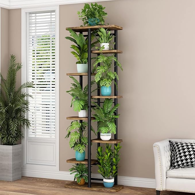 LINZINAR Plant Stand 8 Tier 9 Potted Multiple Flower Pot Holder Shelf Indoor Outdoor Planter Rack Storage Organizer for Patio Garden Corner Balcony Living Room (Black, 8 Tier) LINZINAR
