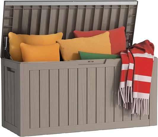 80 Gallon Waterproof Resin Deck Box, UV Resistant Outdoor Storage for Garden, Patio, Porch, Delivery, Grey KFY