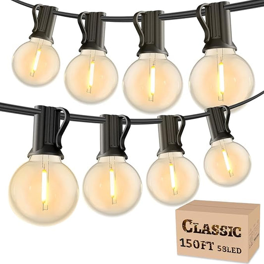RTTY Classic Series 150FT Outdoor String Lights Pro Set with 58 G40 Bulbs - The Starter System for House Outline Lighting, Full Pergola or Pool Coverage, and Restaurant to Hotel Terrace Ambiance RTTY