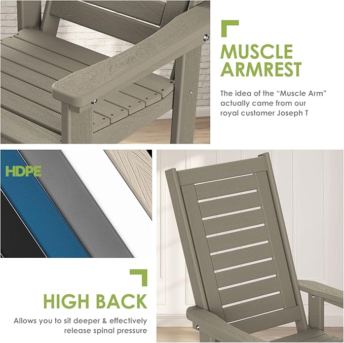 GREENVINES Outdoor Rocking Chairs | Set of 2 | Porch Rocker | HDPE Plastic | Wood Grain | Oversized Rockers | High Back | Big & Tall | Ladder Back | Desert Brown | for Patio Outside GreenVines