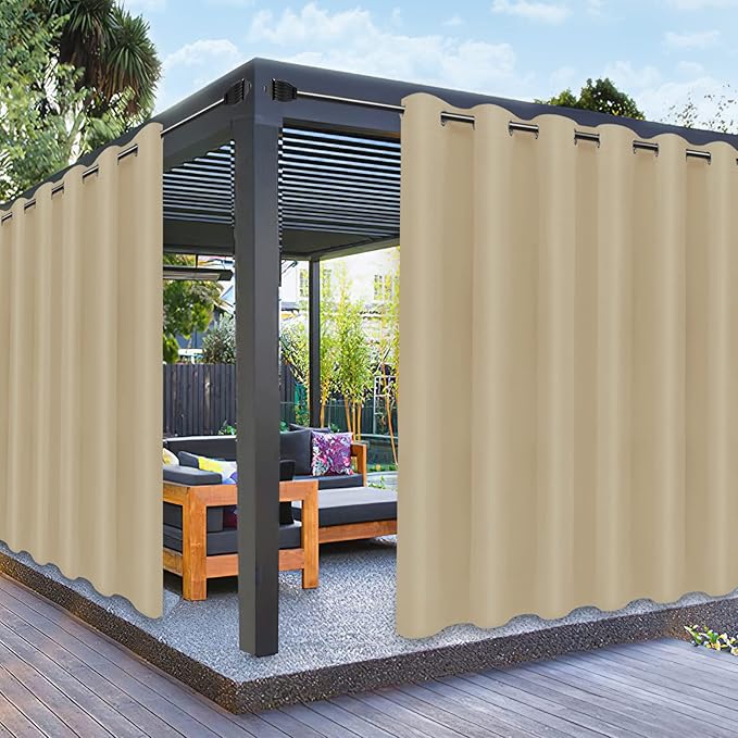 PureFit Outdoor Curtains for Patio Waterproof Weatherproof, UV Resistant Outside Curtains for Gazebo, Front Porch, Pergola, Sun Blocking Privacy Curtain, 100W x 108L inch, 1 Panel, Beige PureFit