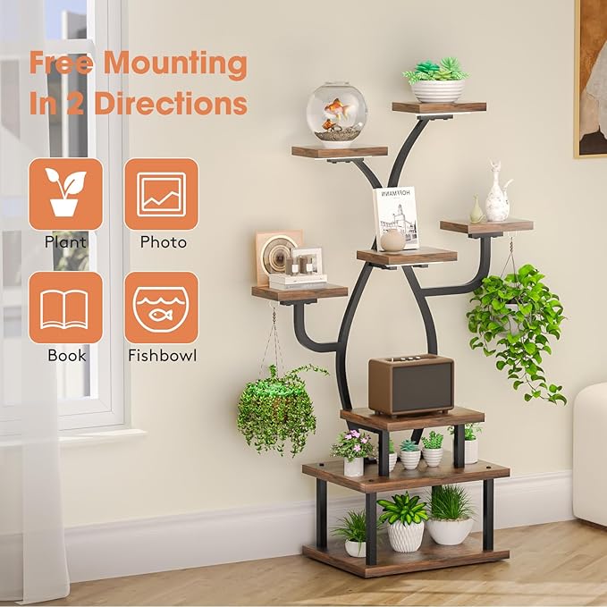 Plant Stand Indoor with Grow Light, 8 Tiered 48" Small Plant Shelf, Corner Plant Stand Stand for Indoor Plants Multiple, Metal Humen-Shaped Plant Flower Holder, for Living Room, Patio, Balcony Tovve