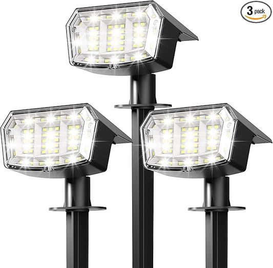 Solar Lights Outdoor Waterproof IP65, 63 LED 3 Lighting Modes Solar Powered Yard Garden Spot Lights for Outside Landscape- 3 Pack (Cool White) AUDERWIN