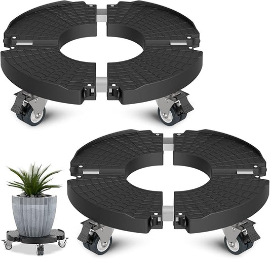 Goovilla Plant Stand with Wheels Heavy Duty, 2Pack Adjustable 15-22 Plant Caddy with Lockable Caster Wheels 440LBS, Rolling Plant Stand/Dolly/Roller for Indoor Outdoor Large Planter, Flower Pot,Black Goovilla