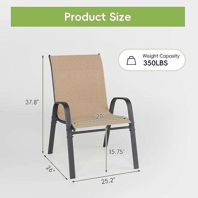Patio Chairs Set of 4, Outdoor Dining Chairs Stackable for All Weather, Breathable Metal Modern Outside Furniture Chair for Pool Side, Garden, Backyard Deck, Brown furniture