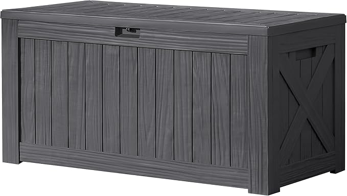 Devoko 120 Gallon Deck Box Resin Outdoor Storage Box Waterproof for Patio, Large Outdoor Storage Bench Lockable for Outside (Grey) DEVOKO
