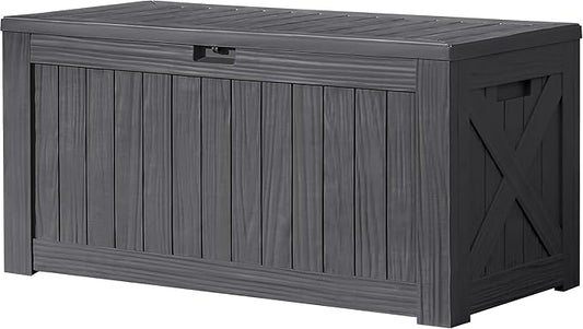 Devoko 120 Gallon Deck Box Resin Outdoor Storage Box Waterproof for Patio, Large Outdoor Storage Bench Lockable for Outside (Grey) DEVOKO