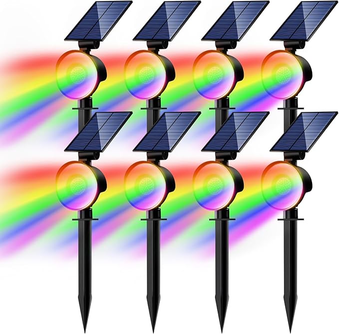 nipify 8 Pack Solar Spot Lights Outdoor Waterproof, Solar Spotlight Light for Outside Yard Landscape Lighting Pathway Lights Wall Auto On/Off, RGB Nipify