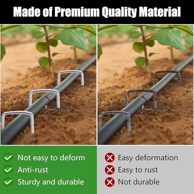 FEED GARDEN 10 Inch 50 Pack Galvanized Landscape Staples 11 Gauge Anti-Rust Garden Stakes Landscaping Fabric SOD Pins Yard Stakes for Weed Barrier Fabric FEEDGARDEN