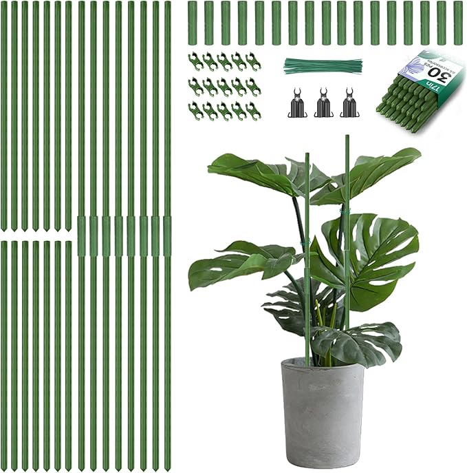 Breeze Touch Garden Trellis for Climbing Plants Outdoor, 30 Pack 17" Tomato Stakes Set with Clips & Connectors,Garden Plant Stakes, Tomato Frame, Cucumber Trellis for Raised Bed & Potted Plants BreezeTouch