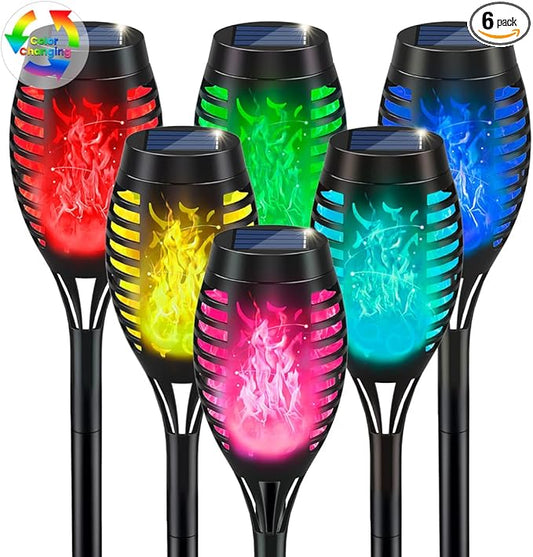 IkeeRuic Christmas Decorations Outdoor, Multicolor Solar Christmas Lights Outdoor with Flickering Flame, Solar Torch Light for Xmas Decor, Solar Powered Outside Lighting Waterproof for Yard Pathway IkeeRuic