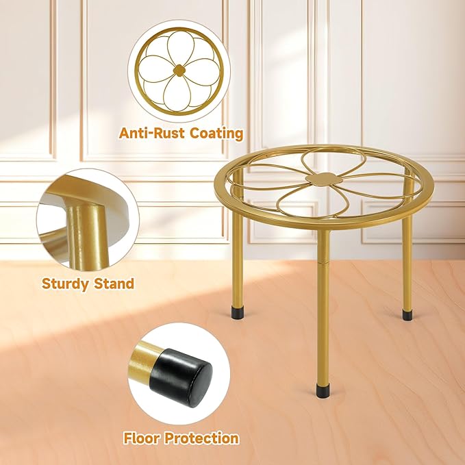 5 Pack Metal Plant Stand, Anti-Rust Iron Plant Stands for Indoor and Outdoor, Heavy Duty Flower Pot Stands for Multiple Plant, Black Potted Plant Holder for Garden Home (5 Pack Gold) Amoot