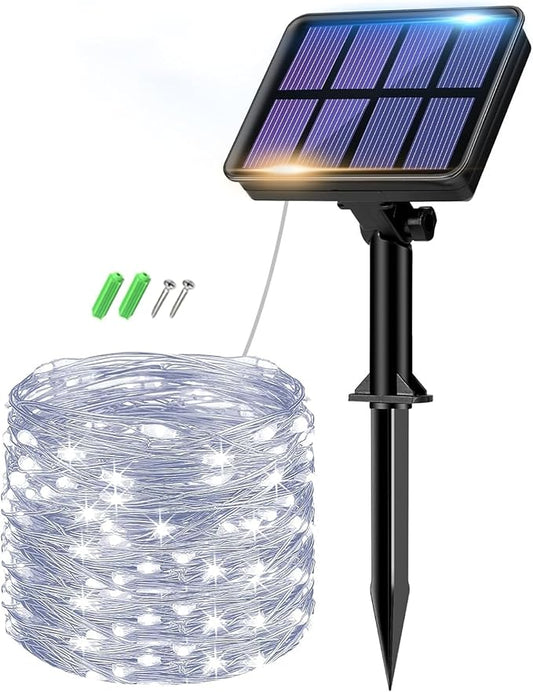 btfarm Solar String Lights for Outside - 80LED 33FT Solar Fairy Lights Outdoor Waterproof 8 Modes, Copper Wire Solar Powered Twinkle Lights for Tree Garden Christmas Wedding Party Decor, Cool White btfarmdecorativelighting