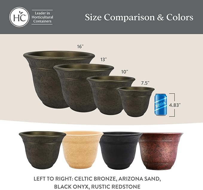 The HC Companies Sierra Round Self-Watering Pot - Lightweight Plastic Planter for Herbs & More - Durable Plant Pots for Indoor Plants & Outdoor Plants (7.5” Arizona Sand, Pack of 1) TheHCCompanies